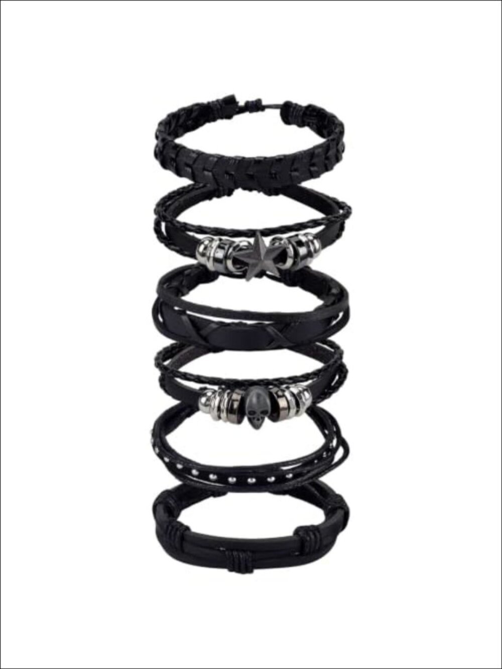 Punk Leather Studded Wristband Set Emo Gothic Spike Cuff Bracelets